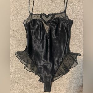 Vintage Delicates Black Satin Heart Embroidery Teddy